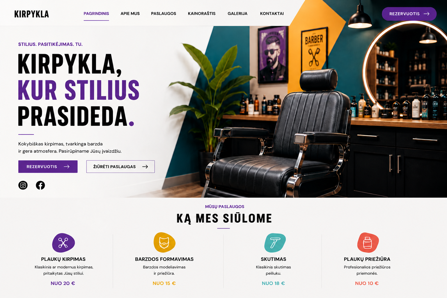 Kirpyklos svetainės pagrindinis puslapis